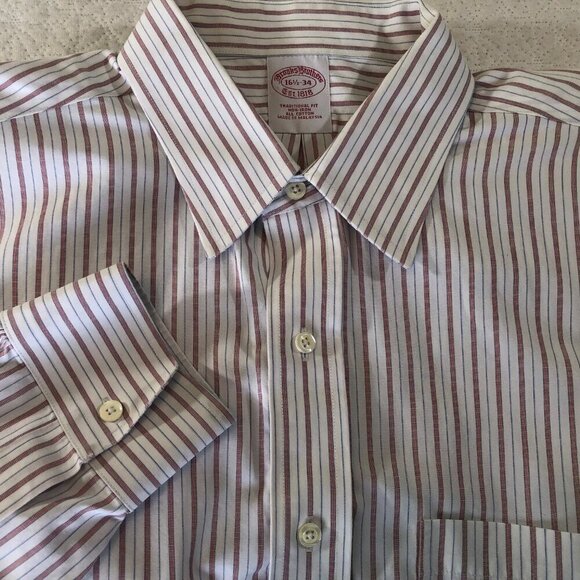 Brooks Brothers Other - Brooks Brothers 1818 Mens Size 16 1/2 34 Shirt 100% Cotton Orange Blue Stripe